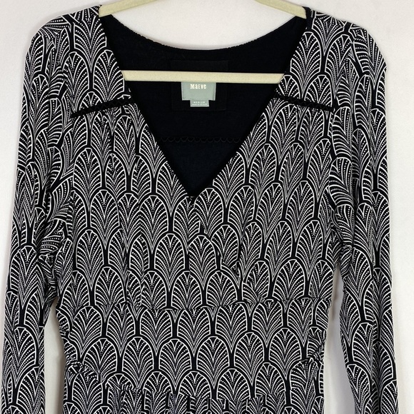 Maeve black and white Galena long sleeve dress medium - Picture 3 of 9